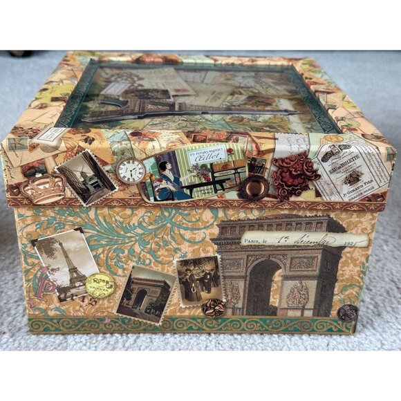 Vintage Punch Studio Eiffel Tower Paris Keepsake Note Card Glass Top Box 9 1/2" - Picture 6 of 8